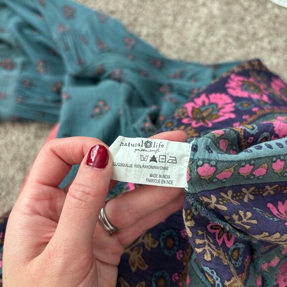 Natural Life Boho Wide Leg Jumpsuit Blue Floral Print Sleeveless Romper Sz L - Picture 12 of 14